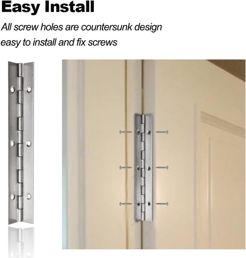 FVSEC 8 Pack 8 Inch Piano Hinge, Heavy Duty Continuous Hinge with Holes for Cabinets Boat Marine Door, 304 Stainless Steel 0.04" Leaf Thickness 1.2'' Open Width … - Image 5